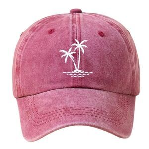 Y2k Unisex Beachy Washed Adjustable Baseball Cap OS Coastal Burgundy Summer Hat
